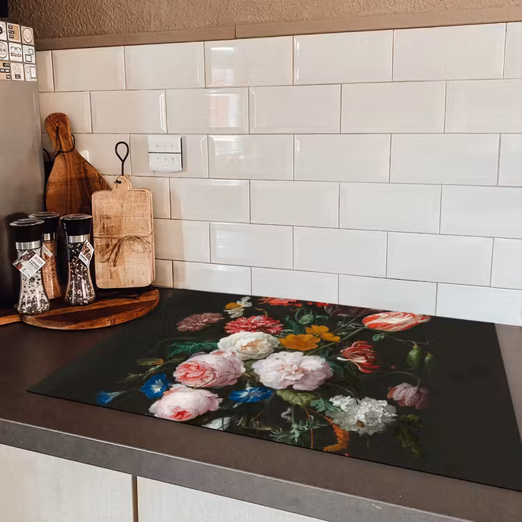 Stilleven met bloemen in een glazen vaas - Schilderij van Jan Davidsz. de Heem Inductie beschermer vinyl 3mm klein -sfeer3