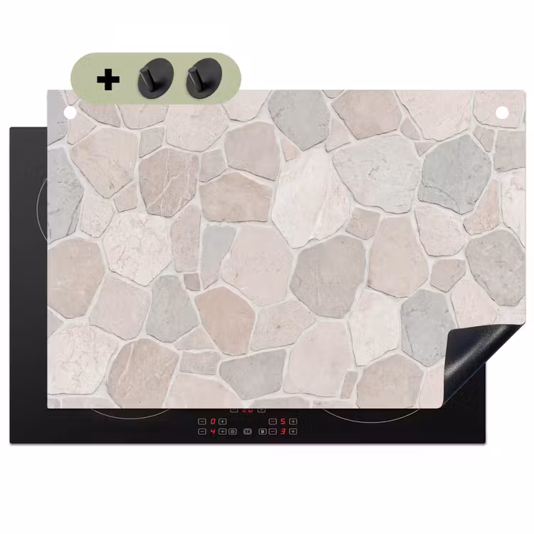 Steen - Patroon - Textuur - Beige Inductie beschemer met haakjes klein -3d