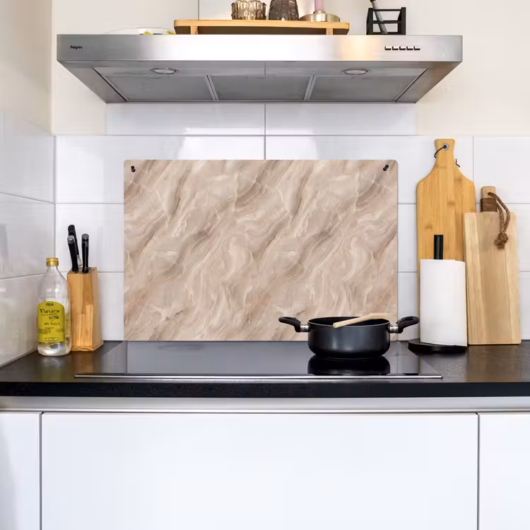 Steen - Golvend - Abstract - Beige Inductie beschemer met haakjes klein -sfeer2