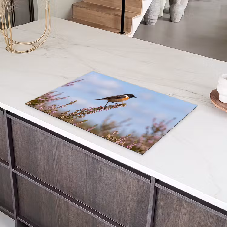 Roodborsttapuit - Heide - Paars - Natuur - Sfeervol Inductie beschermer vinyl 3mm klein -sfeer8