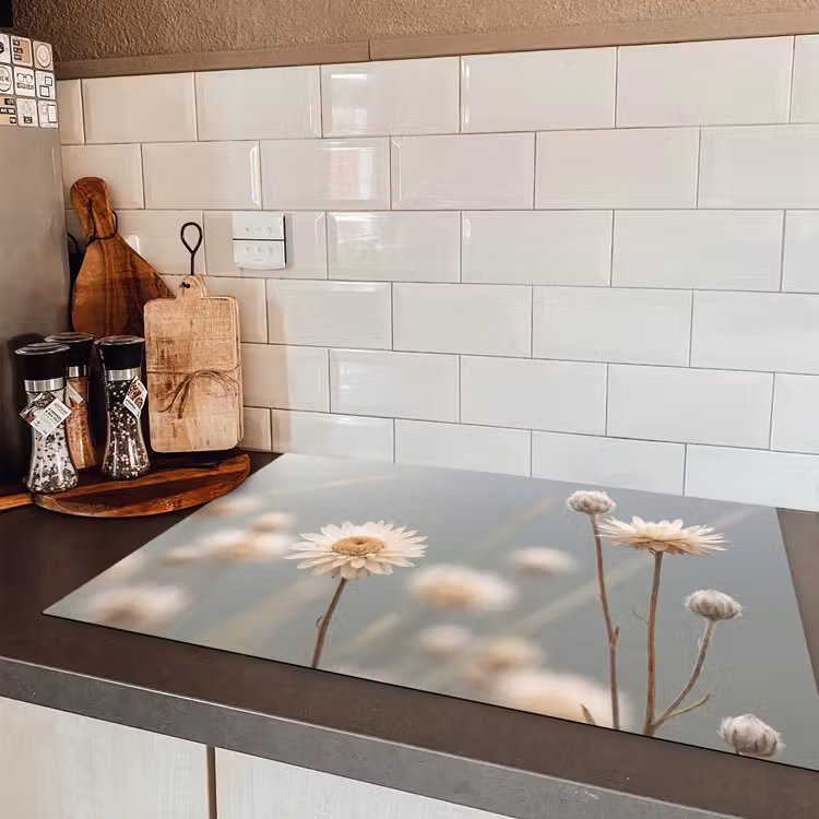 Strobloemen - Wit - Daglicht Inductie beschermer vinyl 3mm klein -sfeer3