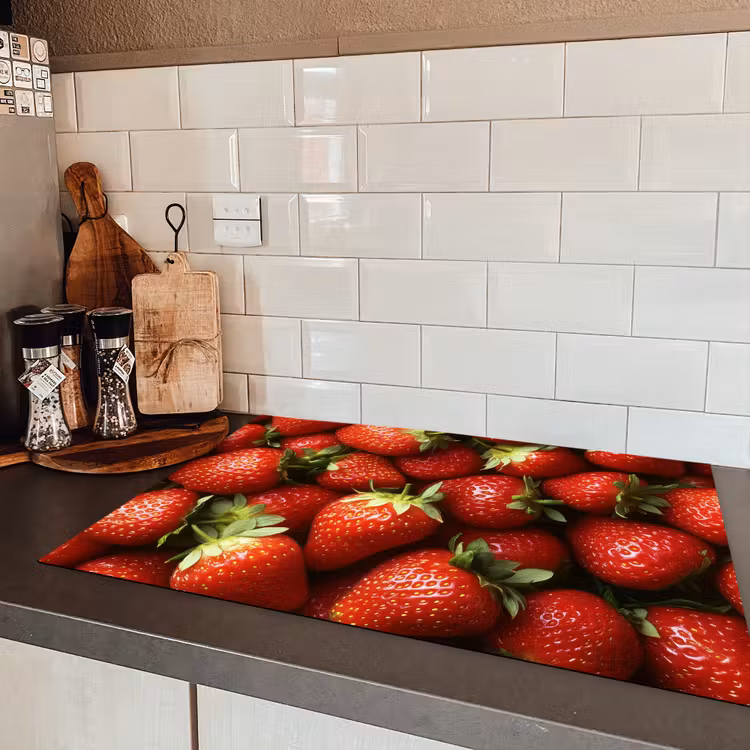 Aardbei - Fruit - Rood Inductie beschermer vinyl 3mm klein -sfeer3