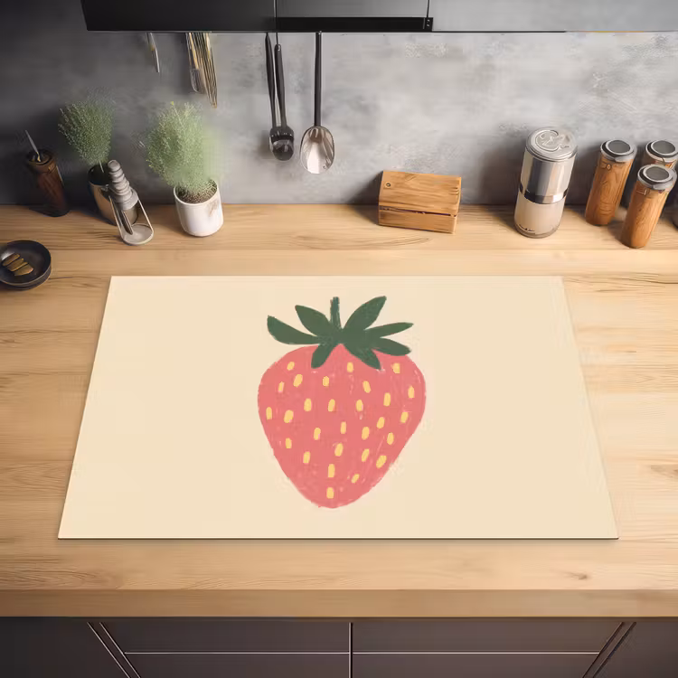 Aardbei - Minimalistisch - Rood - Fruit Inductie beschermer vinyl 3mm klein -sfeer5