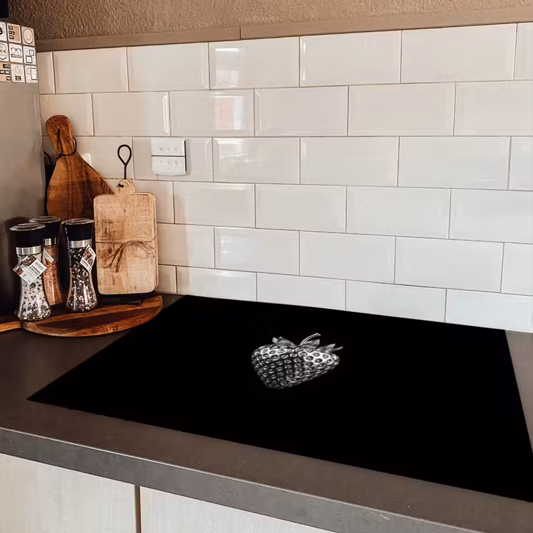 Aardbei - Zaadstructuur - Realistisch Inductie beschermer vinyl 3mm klein -sfeer3