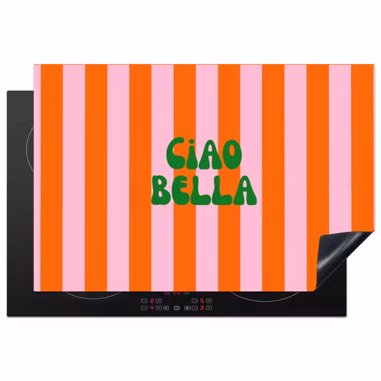 Strepen - Oranje - Verticaal - Ciao bella Inductie beschermer vinyl 3mm klein -3d