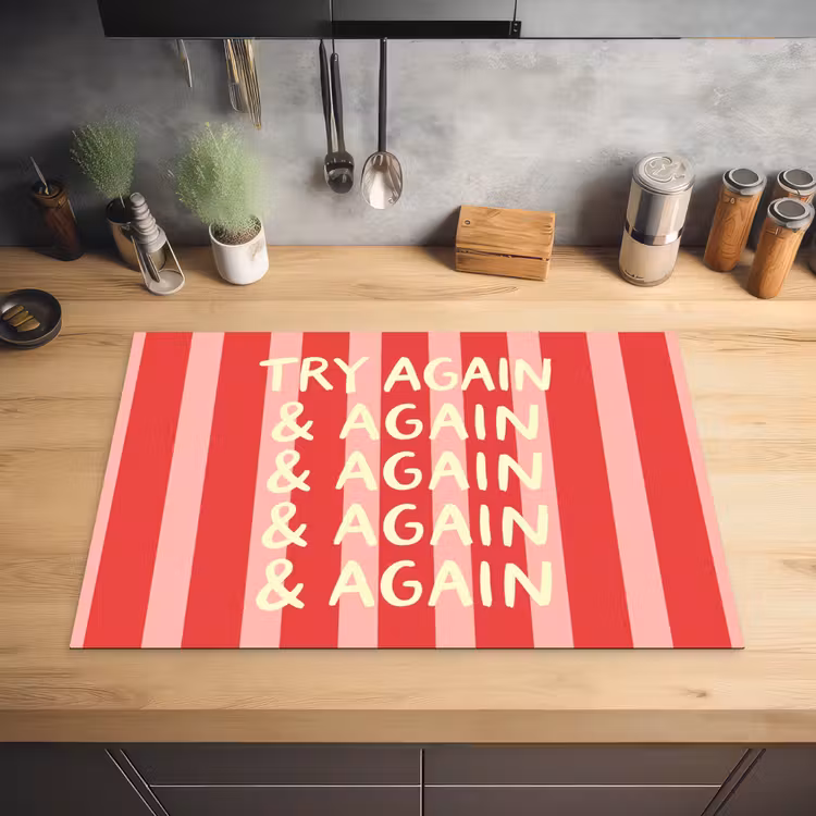 Strepen - Rood - Try again Inductie beschermer vinyl 3mm klein -sfeer5