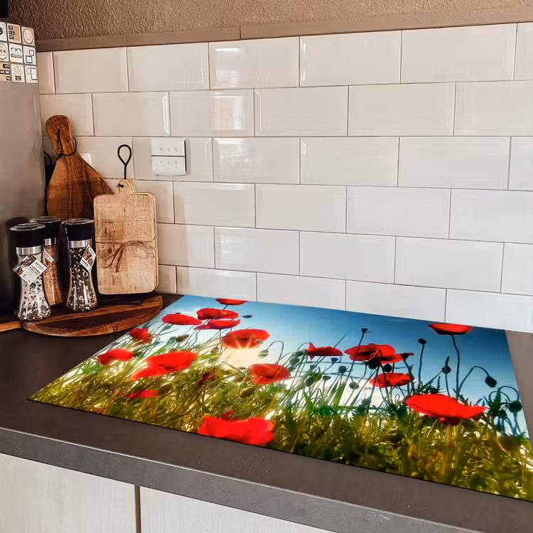 Zomerse Klaprozenpracht Inductie beschermer vinyl 3mm klein -sfeer3
