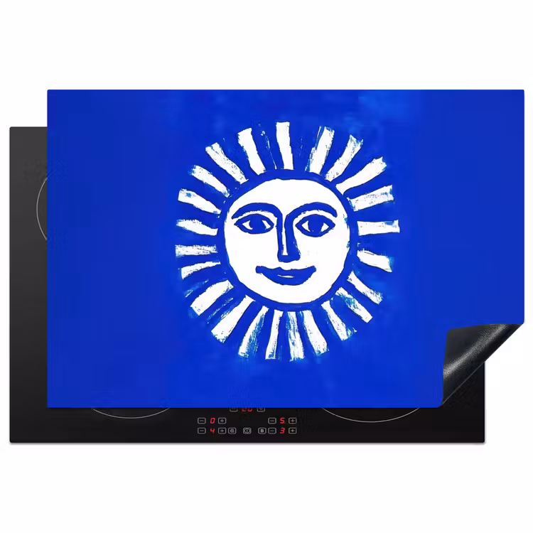 Zon - Gezicht - Penseelstructuur - Blauw Inductie beschermer vinyl 3mm klein -3d