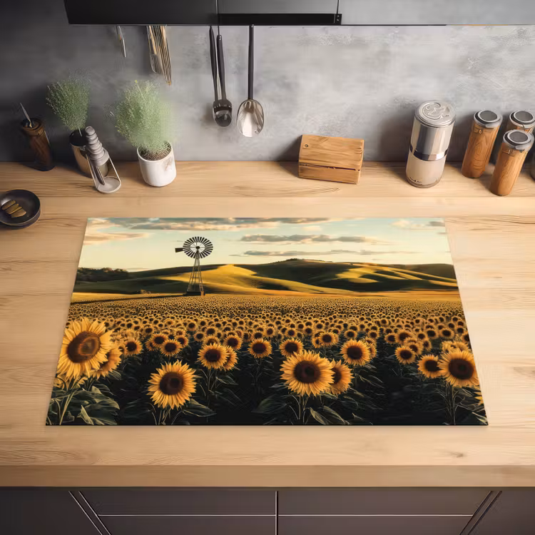 Zonnebloem - Veld - Windmolen Inductie beschermer vinyl 3mm klein -sfeer5