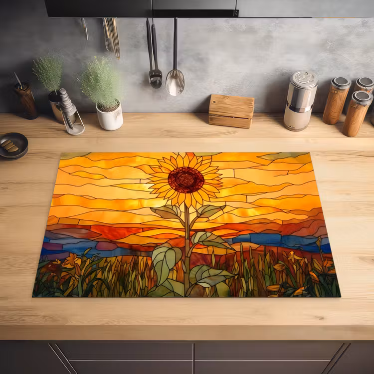 Zonnebloem - Mozaïek - Zonsondergang - Geel Inductie beschermer vinyl 3mm klein -sfeer5