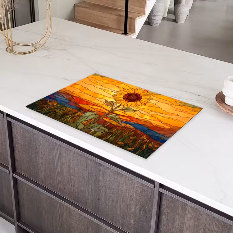 Zonnebloem - Mozaïek - Zonsondergang - Geel Inductie beschermer vinyl 3mm klein -sfeer8