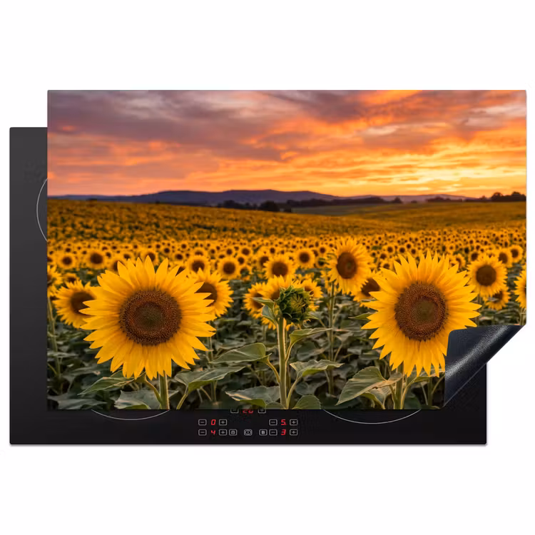 Zonnebloemen - Heuvellandschap - Geel Inductie beschermer vinyl 3mm klein -3d