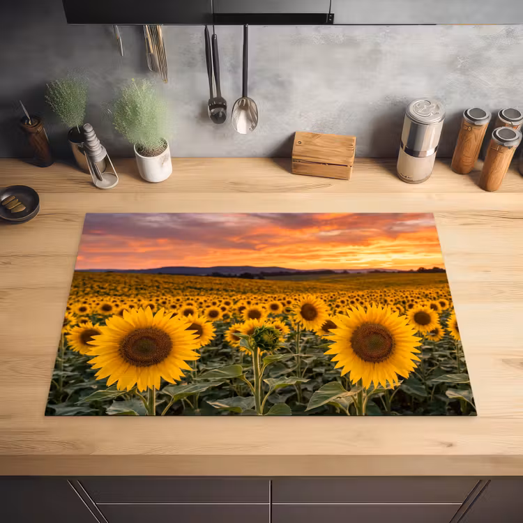 Zonnebloemen - Heuvellandschap - Geel Inductie beschermer vinyl 3mm klein -sfeer5