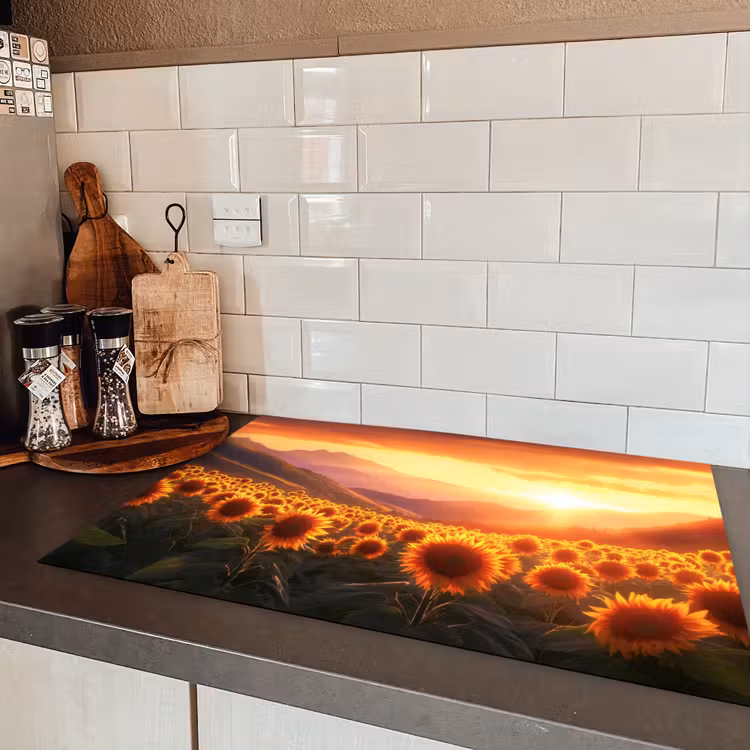Zonnebloemen - Zonsondergang - Landschap Inductie beschermer vinyl 3mm klein -sfeer3