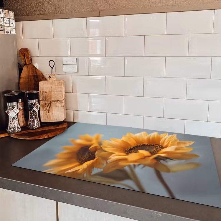 Zonnebloemen - Geel - Wazig Inductie beschermer vinyl 3mm klein -sfeer3
