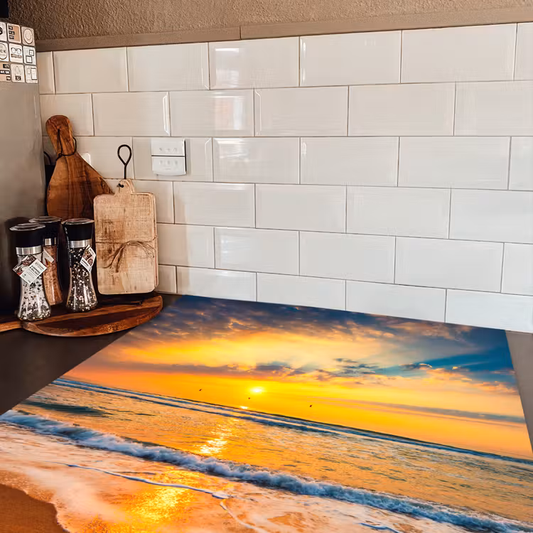 Zonsondergang - Strand - Zee - Wolken - Oranje Inductie beschermer vinyl 3mm middel -sfeer3