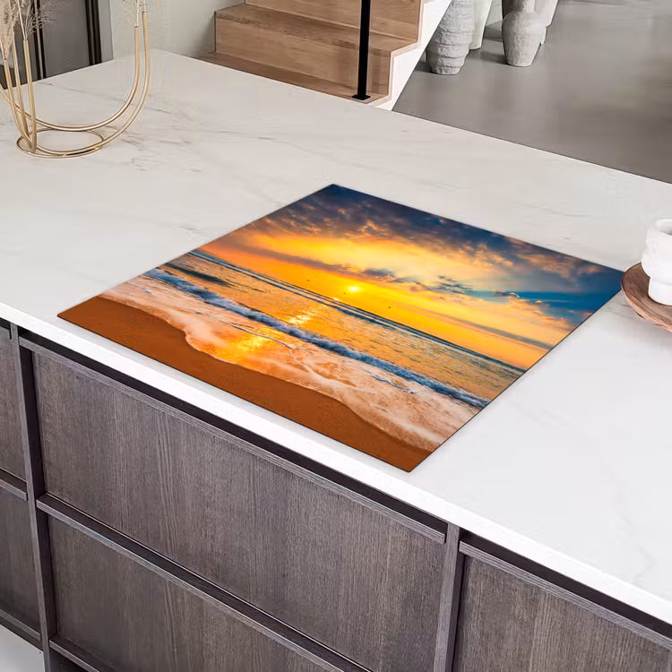 Zonsondergang - Strand - Zee - Wolken - Oranje Inductie beschermer vinyl 3mm middel -sfeer8