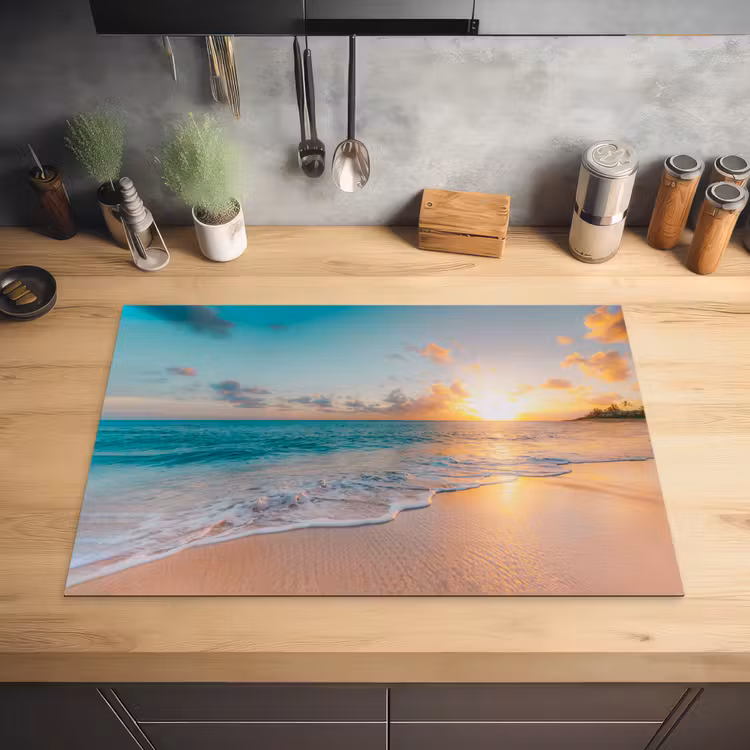 Zonsondergang - Strand - Zee - Zomer - Blauw Inductie beschermer vinyl 3mm klein -sfeer5