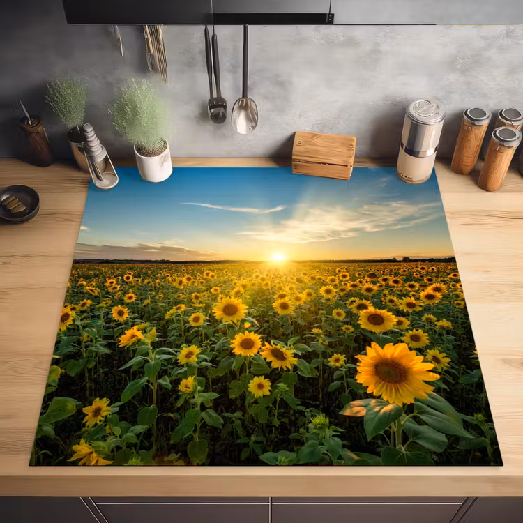 Zonsondergang - Bloemen - Zonnebloem - Horizon - Landschap Inductie beschermer vinyl 3mm middel -sfeer5