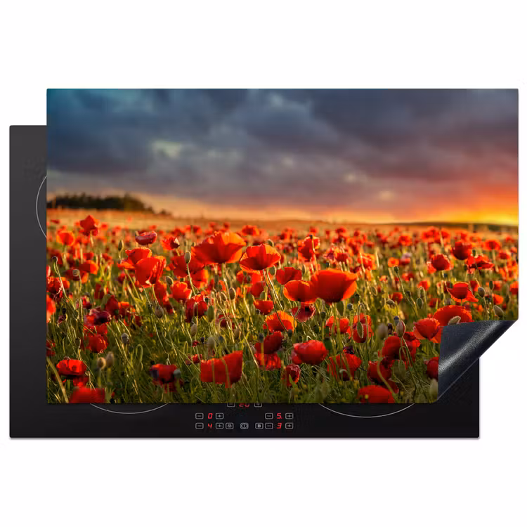 Zonsondergang - Klaprozen - Rood - Bloemen - Veld - Natuur Inductie beschermer vinyl 3mm klein -3d