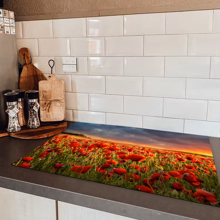 Zonsondergang - Klaprozen - Rood - Bloemen - Veld - Natuur Inductie beschermer vinyl 3mm klein -sfeer3