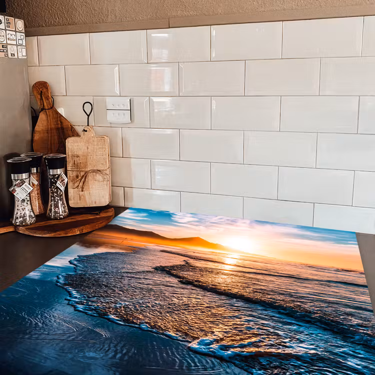 Zonsondergang - Zee - Berg - Horizon - Landschap - Blauw Inductie beschermer vinyl 3mm middel -sfeer3