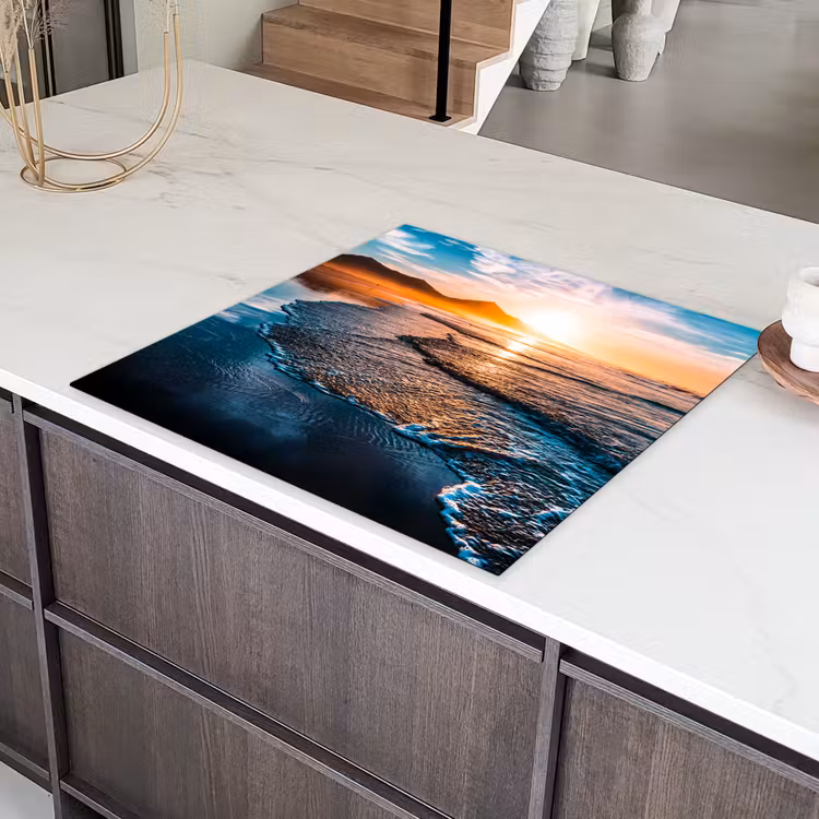 Zonsondergang - Zee - Berg - Horizon - Landschap - Blauw Inductie beschermer vinyl 3mm middel -sfeer8