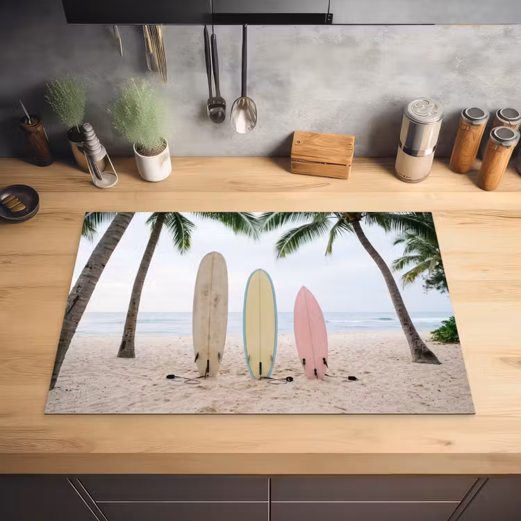 Surfboard - Palmbomen - Kleurrijk Inductie beschermer vinyl 3mm klein -sfeer5