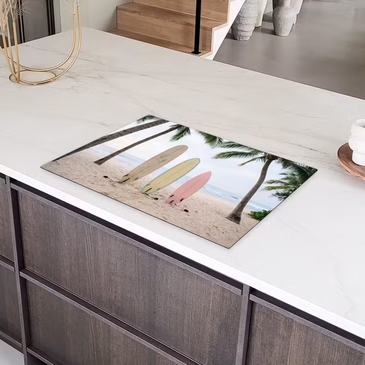 Surfboard - Palmbomen - Kleurrijk Inductie beschermer vinyl 3mm klein -sfeer8