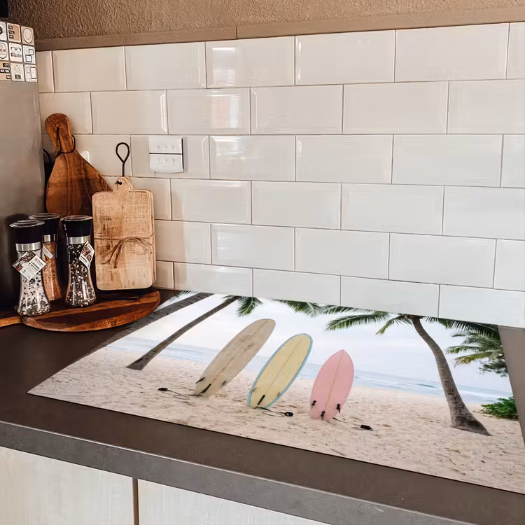 Surfboard - Palmbomen - Kleurrijk Inductie beschermer vinyl 3mm klein -sfeer3