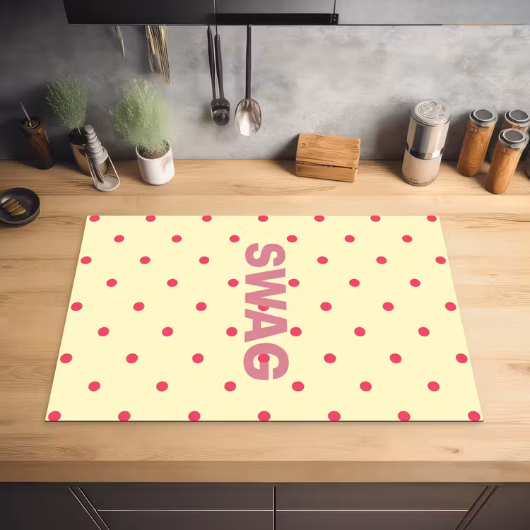 Swag - Roze - Stippen - Geel Inductie beschermer vinyl 3mm klein -sfeer5