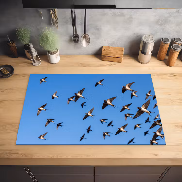 Zwaluwen - Vliegen - Blauw Inductie beschermer vinyl 3mm klein -sfeer5