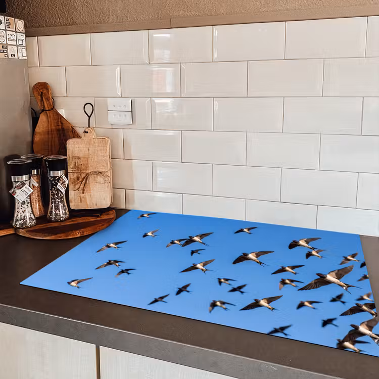 Zwaluwen - Vliegen - Blauw Inductie beschermer vinyl 3mm klein -sfeer3