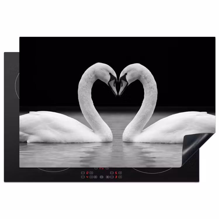 Zwanen - Hart - Zwart - Wit Inductie beschermer vinyl 3mm klein -3d