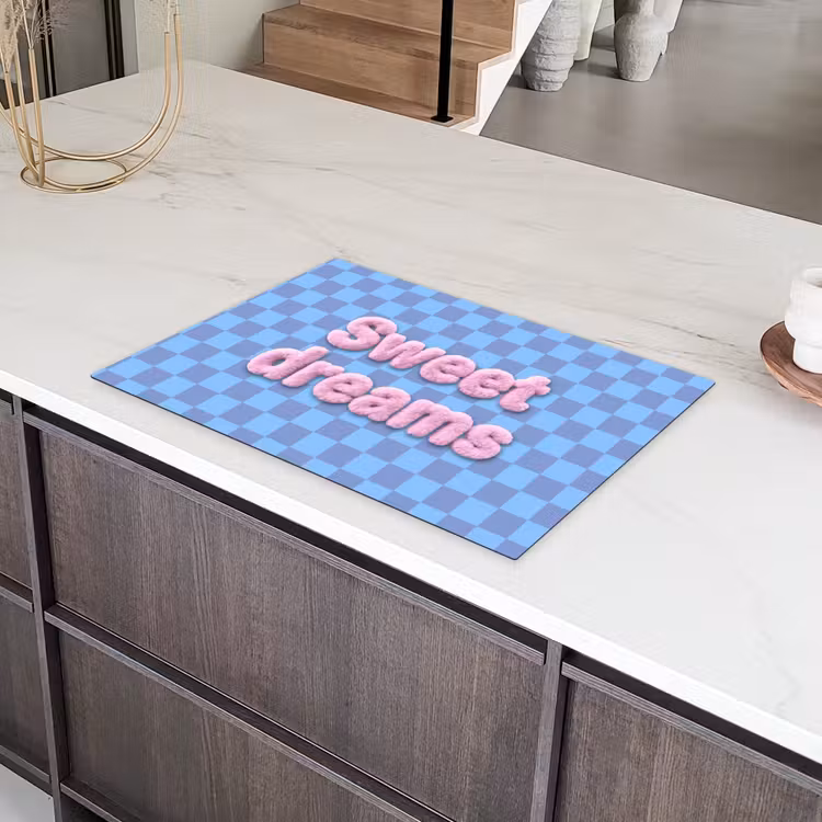 Sweet dreams - Vierkanten - Roze - Blauw Inductie beschermer vinyl 3mm klein -sfeer8