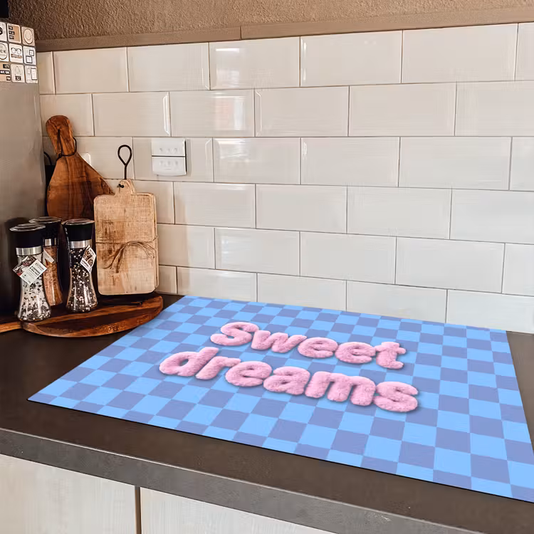 Sweet dreams - Vierkanten - Roze - Blauw Inductie beschermer vinyl 3mm klein -sfeer3