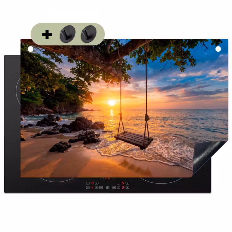 Schommel - Strand - Zonsondergang - Natuur - Oranje Inductie beschemer met haakjes klein -3d