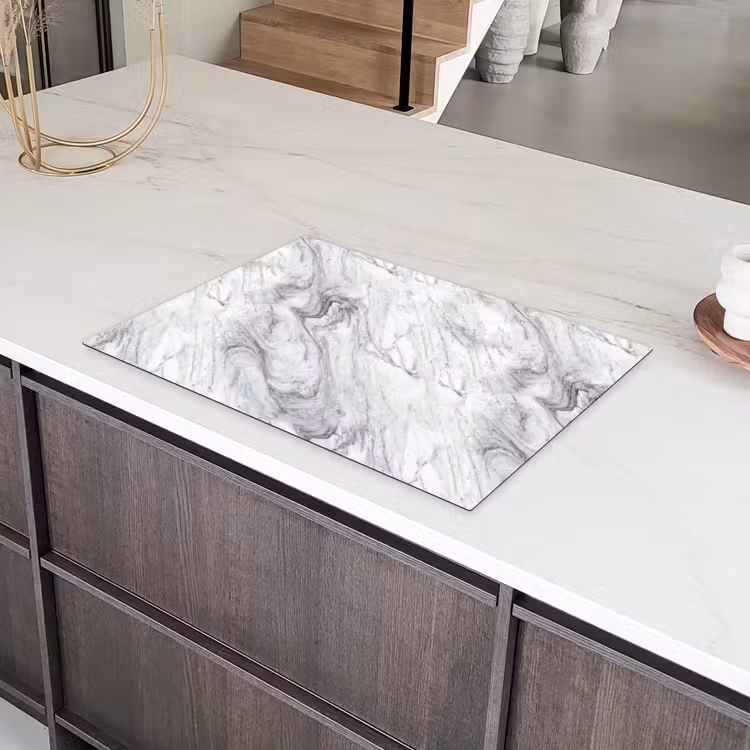 Wervelende - Grijsstructuur - Marmer - Wit Inductie beschermer vinyl 3mm klein 276 -sfeer8
