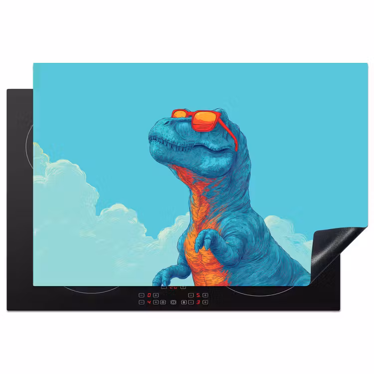 T-Rex - Blauw - Wolken - Zonnebril Inductie beschermer vinyl 3mm klein -3d
