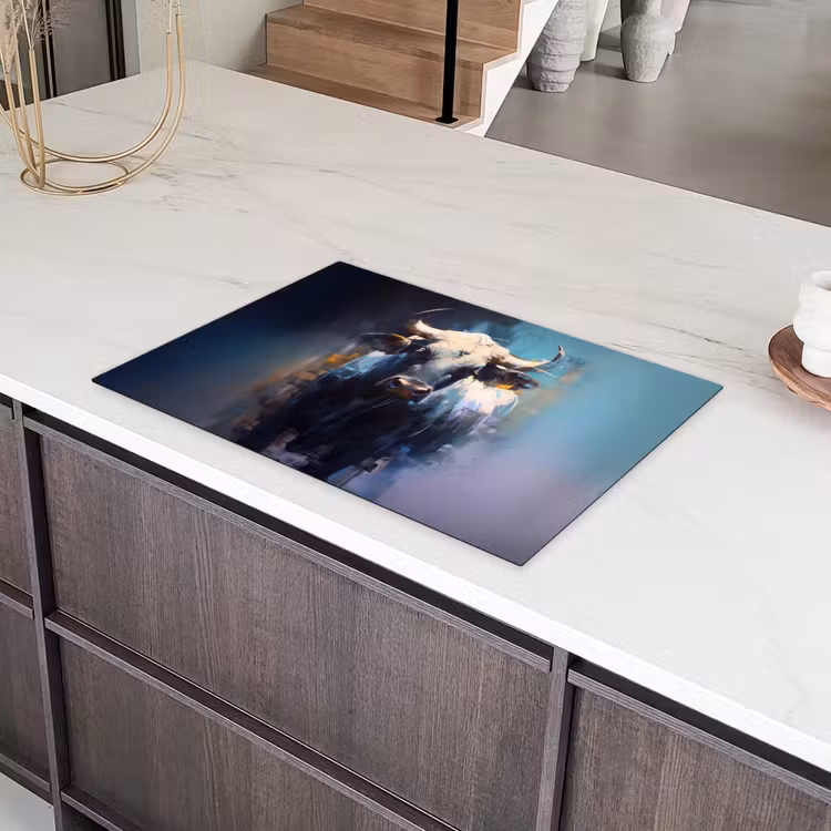 Stier - Zwart - Abstract - Horens Inductie beschermer vinyl 3mm klein -sfeer8