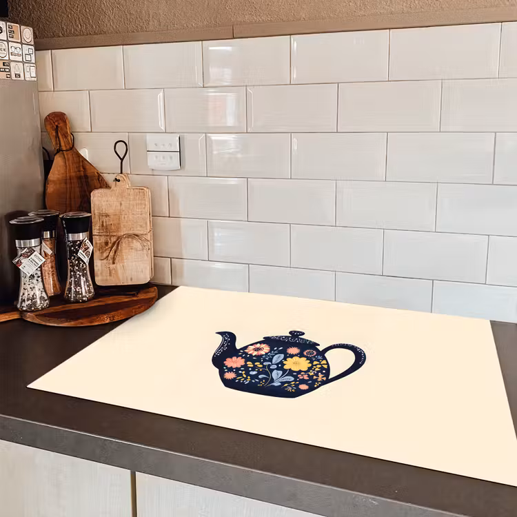 Theepot - Kleurrijk - Bloemen Inductie beschermer vinyl 3mm klein -sfeer3