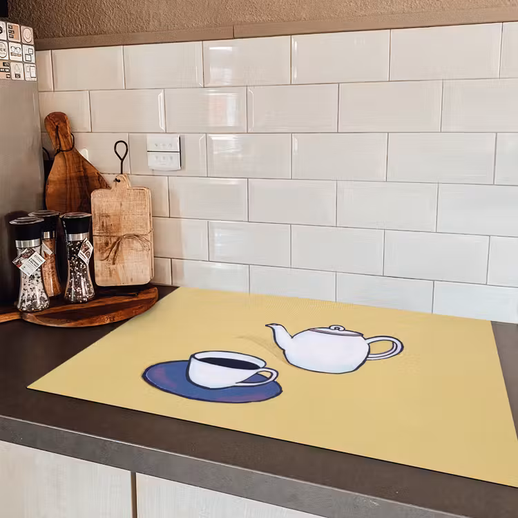 Theepot - Kopje - Beige - Illustratie Inductie beschermer vinyl 3mm klein -sfeer3