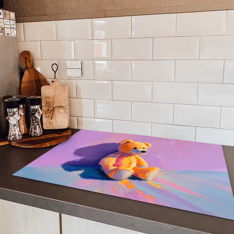 Teddybeer - Schaduw - Penseelstreken - Paars Inductie beschermer vinyl 3mm klein -sfeer3