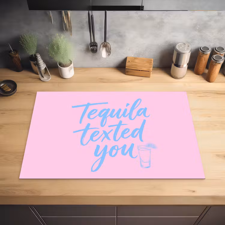 Tequila texted you - Roze - Blauw Inductie beschermer vinyl 3mm klein -sfeer5
