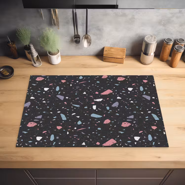 Terrazzo - Patroon - Zwart - Zacht Inductie beschermer vinyl 3mm klein 276 -sfeer5