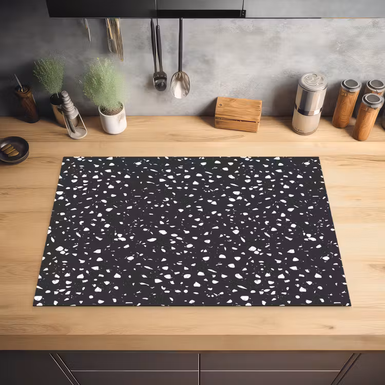 Terrazzo - Patroon - Zwart - Wit Inductie beschermer vinyl 3mm klein 276 -sfeer5
