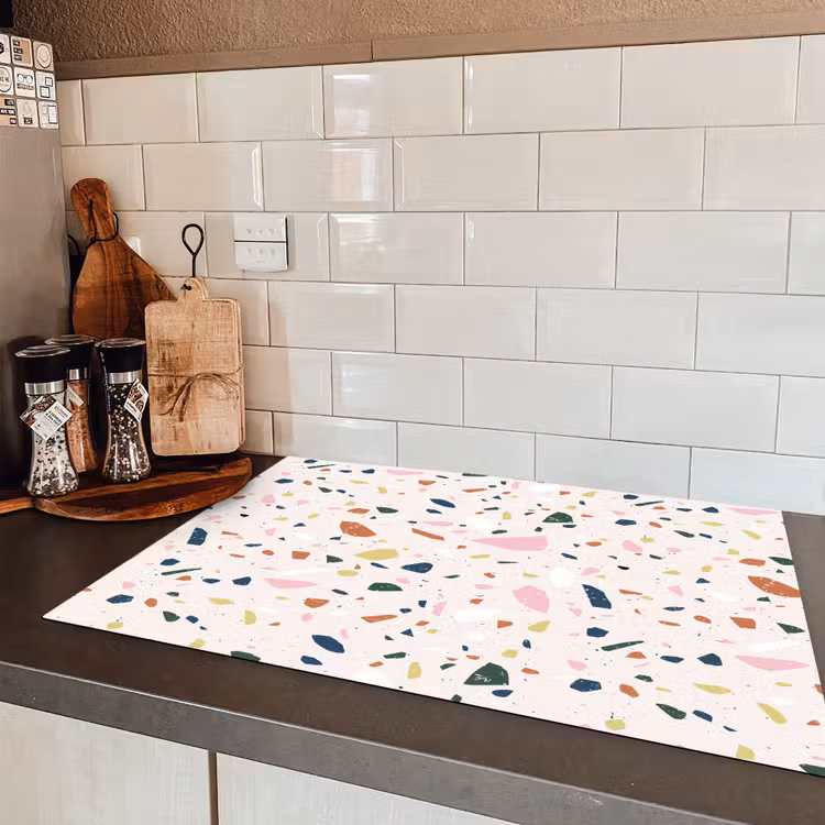 Terrazzo - Patroon - Kleurrijk Inductie beschermer vinyl 3mm klein 276 -sfeer3