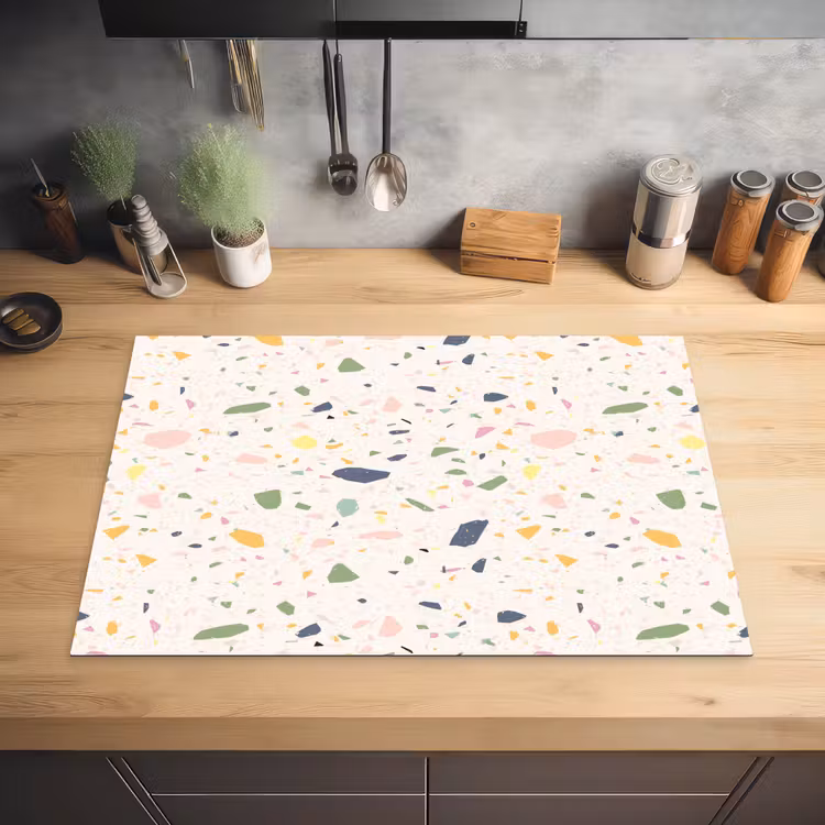 Terrazzo - Patroon - Kleurrijk - Festival Inductie beschermer vinyl 3mm klein 276 -sfeer5