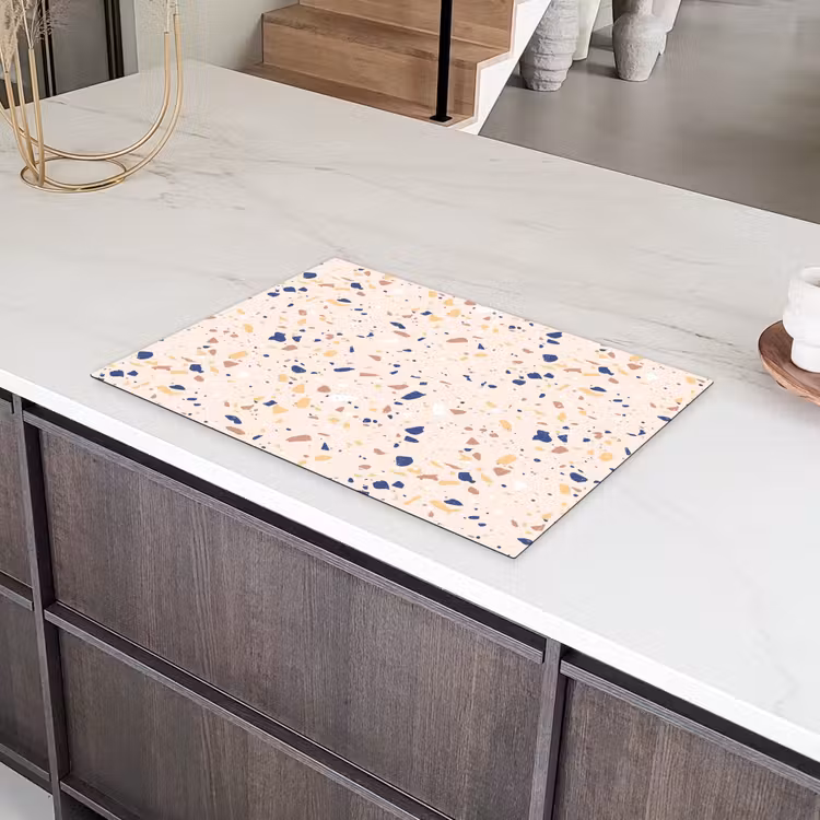 Terrazzo - Patroon - Kleurrijk - Indigo Inductie beschermer vinyl 3mm klein 276 -sfeer8