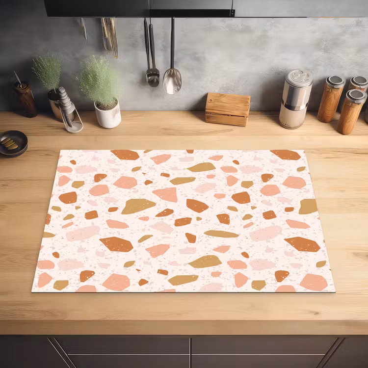 Terrazzo - Patroon - Kleurrijk - Zalm Inductie beschermer vinyl 3mm klein 276 -sfeer5